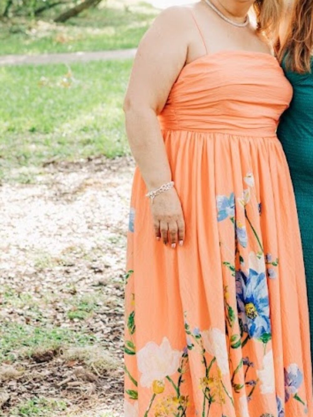 Anthropologie Coral Peach Floral Maxi Dress Spaghetti Strap Pleated Bodice